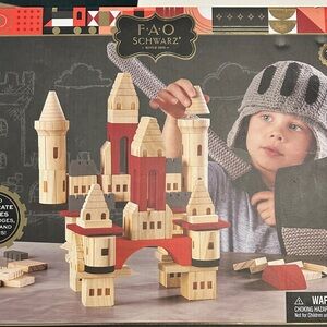 FAO Schwarz Natural Wood & Red Castle Building Blocks